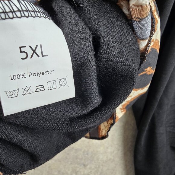 Black Long Sleeve Top With Leopard Print Collar & Hem Women’s 5XL Polyester Casu - Picture 4 of 7